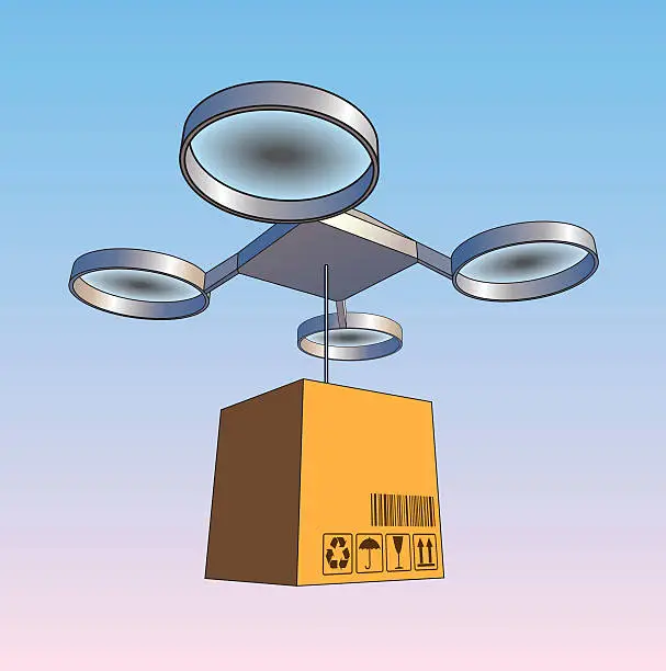 Vector illustration of Drone delivering box