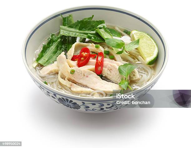 Pho Ga Vietnamese Chicken Rice Noodle Soup Stock Photo - Download Image Now - Pho Soup, White Background, Vietnam