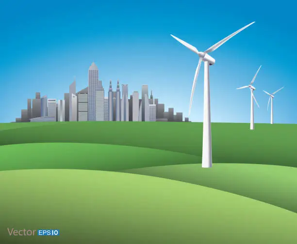 Vector illustration of Green energy supply to city