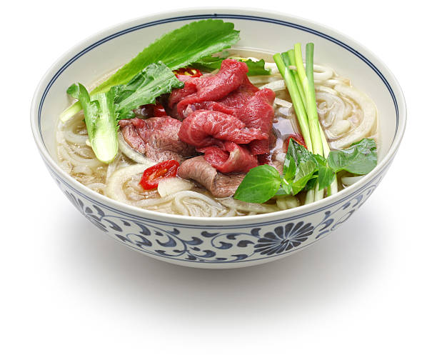 bo, pho vietnamita carne de sopa de fideos de arroz - long coriander fotografías e imágenes de stock