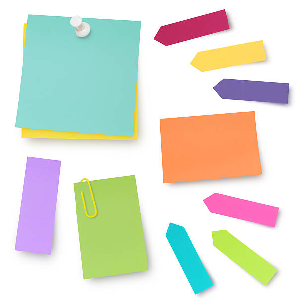 colorato adhesives note (path - adhesive note note pad paper yellow foto e immagini stock