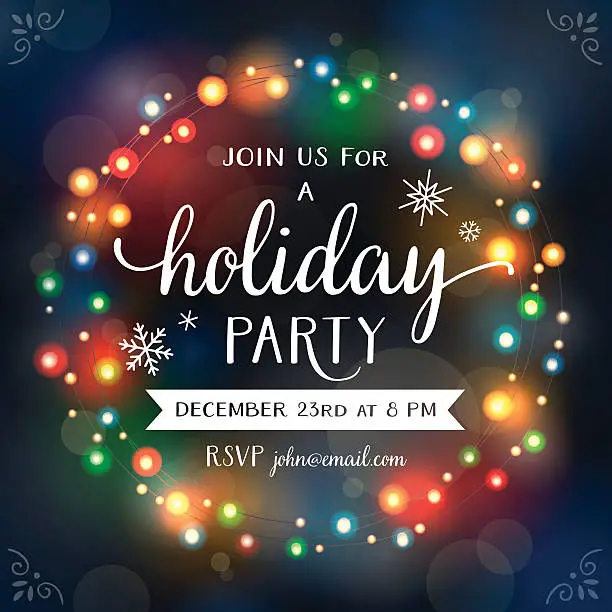 Vector illustration of Christmas Lights Wreath Bokeh Invitation