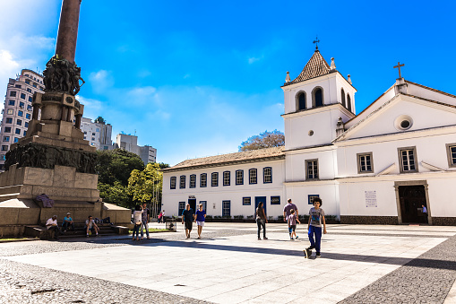 Sao Paulo, Brazil - June 14, 2015: People walking at the Patio do Colegio in Sao Paulo , Brazil