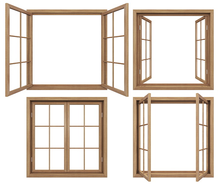 Colección de ventanas de madera aislada photo
