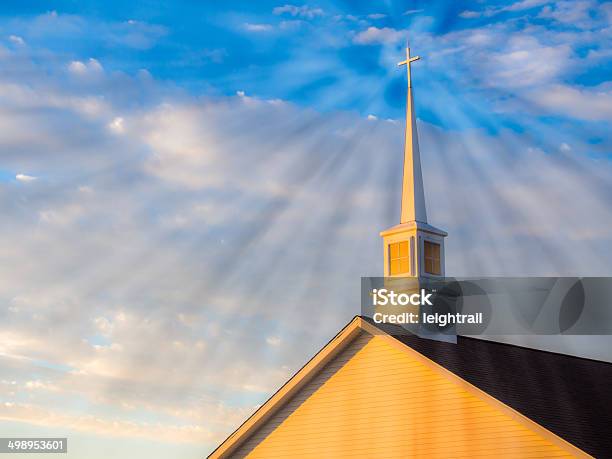 Bright Cross Shining Church Dawn Stock Photo - Download Image Now - Blue, Built Structure, Christianity