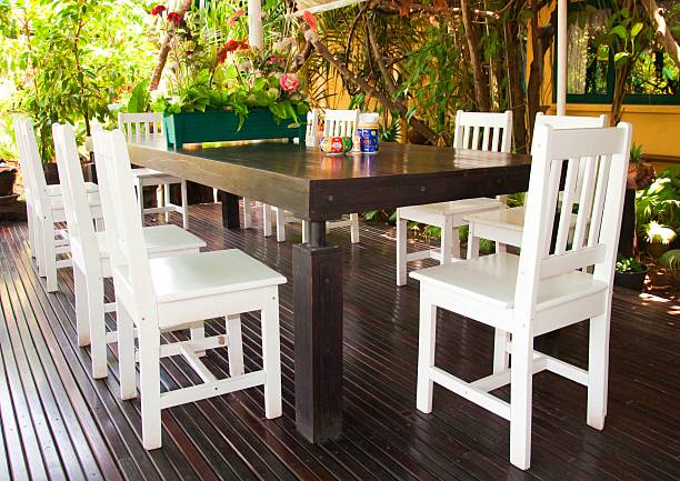 istock Wooden dining table set at restaurant 498955445