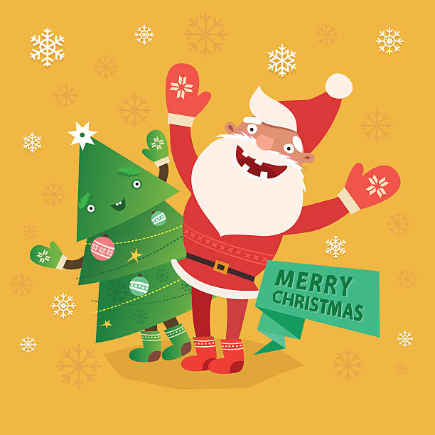 ilustraciones, imágenes clip art, dibujos animados e iconos de stock de feliz tarjeta de navidad con santa claus divertido - christmas backgrounds christmas card part of