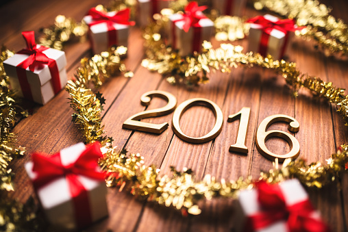 2016 new year composition with christmas decoration