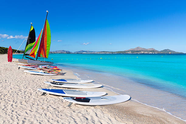 Platja de Muro Esperanza beach Alcudia Bay Majorca Platja de Muro Esperanza beach in Alcudia Bay Majorca Mallorca bay of alcudia stock pictures, royalty-free photos & images