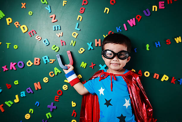 super hero Cute asia children number magnet stock pictures, royalty-free photos & images