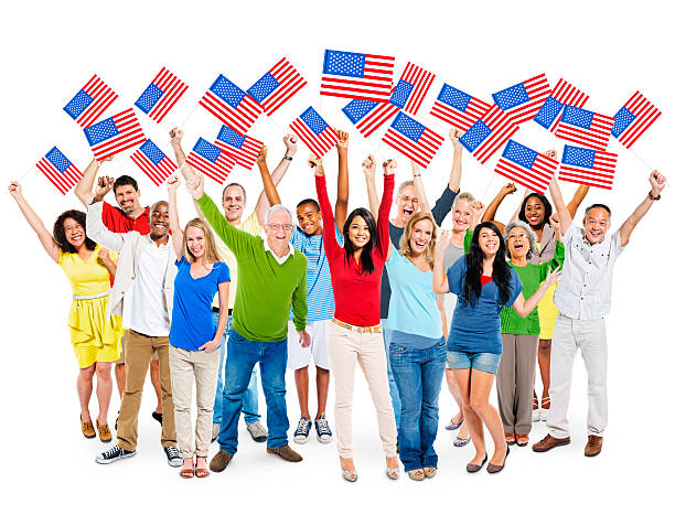 Multiethnic Group Of People Holding North American Flag