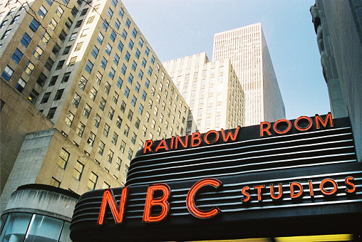 New York City, USA - March 15, 2005: The NBC Studios in the New York City borough of Manhattan in New York is located in the historic GE Building (on 49th Street, between Fifth and Sixth Avenues). The building houses the NBC television network headquarters, its former parent General Electric, and NBC's flagship station WNBC (Channel 4), as well as cable news channel MSNBC.