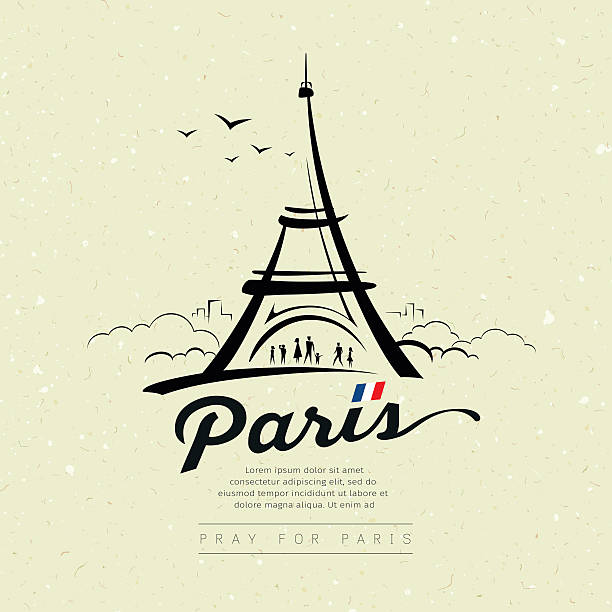 eiffel tower 스케치 설계 크림 재활용하다 종이 - paris france eiffel tower tower retro revival stock illustrations