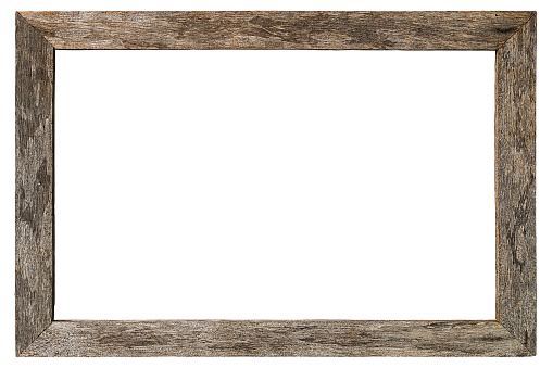 Old weathered natural wood frame, isolated on white, clipping path included, inside and outside the frame.