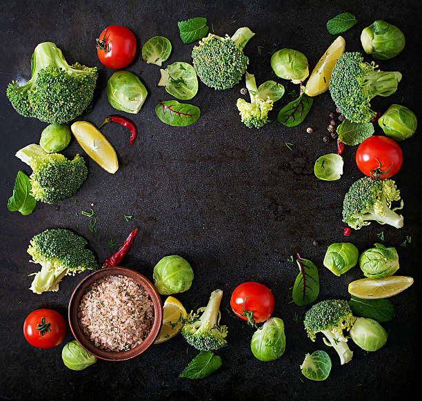 Fresh vegetables for a healthy diet on a dark background