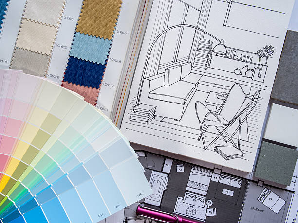 istock Paint and fabric samples with living room drawings 498995117