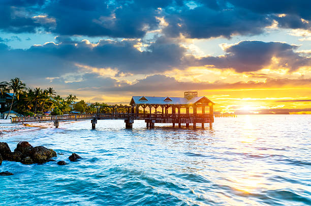 Key west spirit Pier at the beach in Key West, Florida USA floating platform stock pictures, royalty-free photos & images