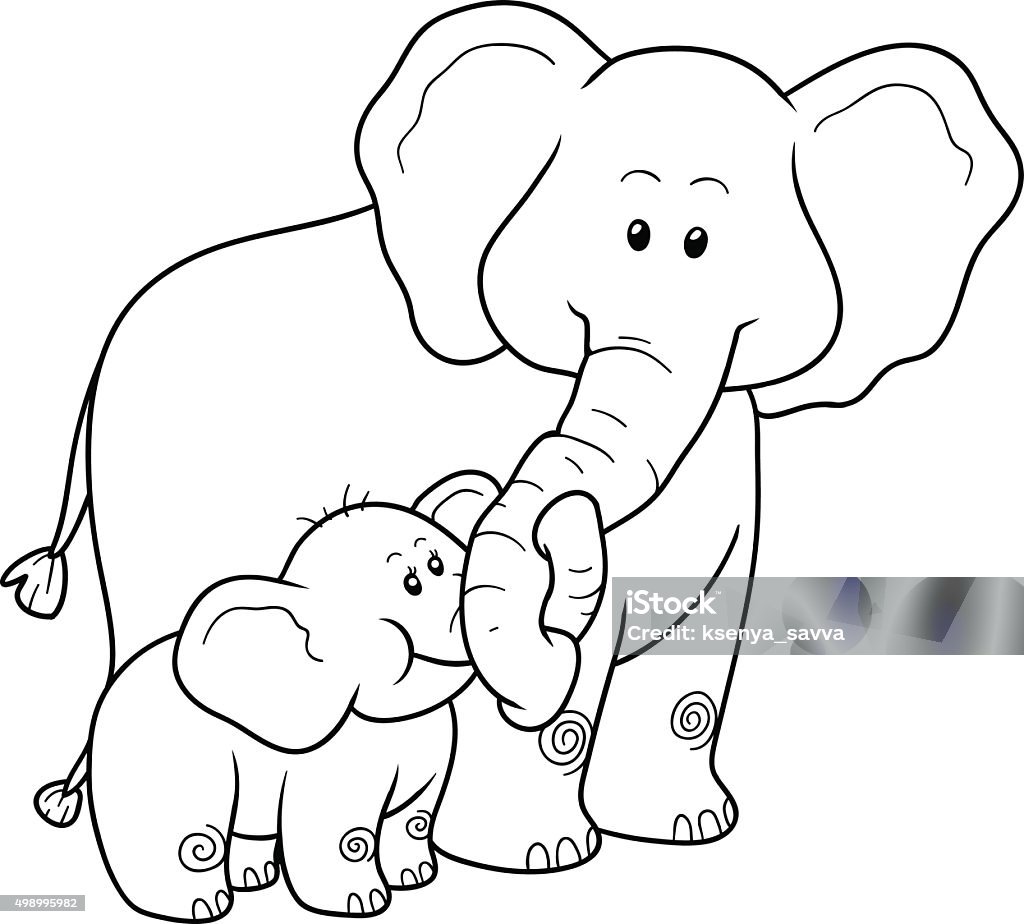 Coloring book for children: elephants Coloring book for children, education game: elephants Coloring Book Page - Illlustration Technique stock vector