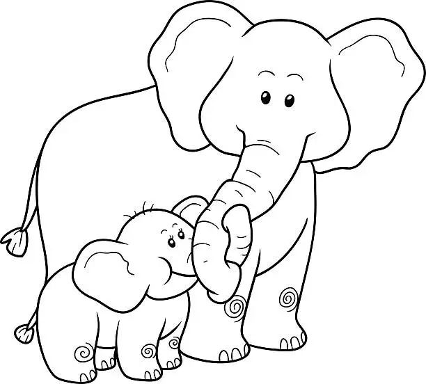 Vector illustration of Coloring book for children: elephants
