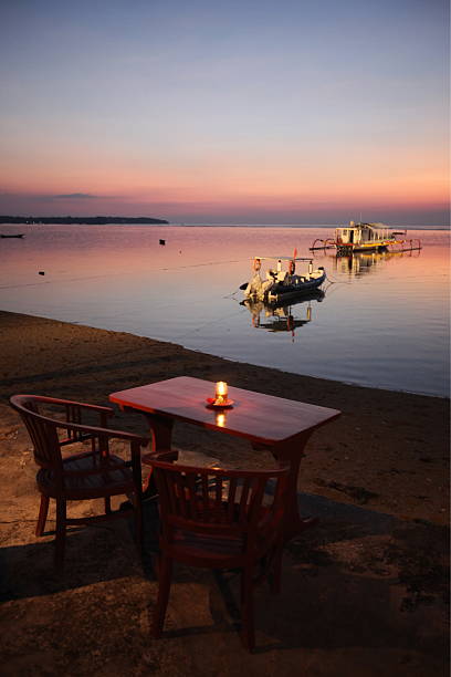 A restaurant on the beach on the island of Nusa Lembongan of the neighboring island of Bali, Indonesia.