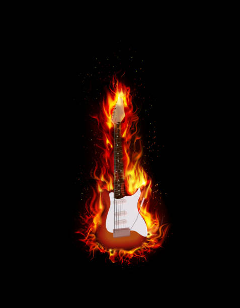 illustrazioni stock, clip art, cartoni animati e icone di tendenza di fuoco bruciando chitarra sfondo nero - fire heat ornate dirty