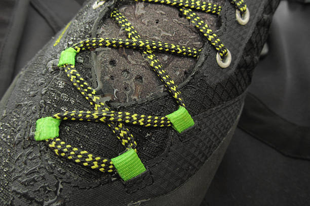 istock Focus on black mountain climbing shoes 498998028