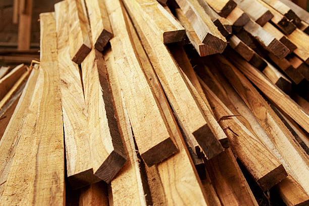 Stack of wood in factory stock photo