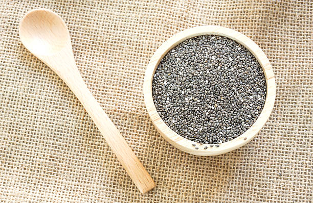 istock Chia seed on wooden bowl. 499000412