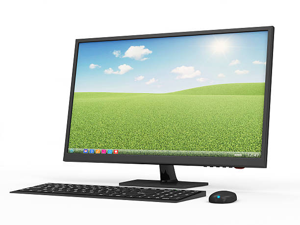 Modern Desktop Computer isolated on white background stock photo