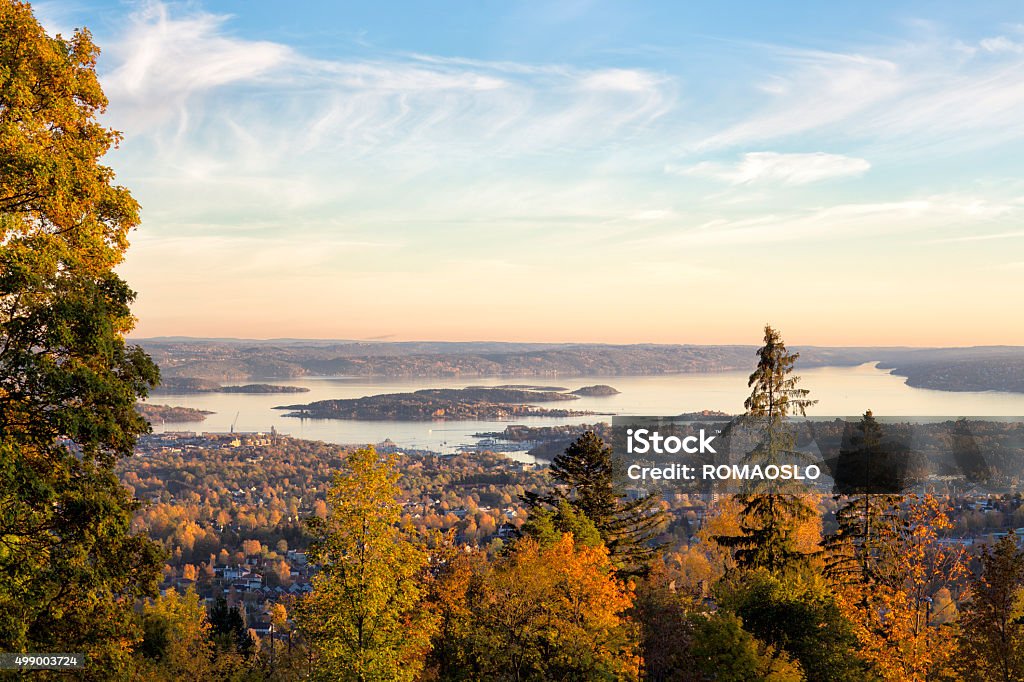 Oslo fjord at autumn seen from the hills, Norway Oslo fjord seen from the hills, Oslo Norway Oslo Stock Photo