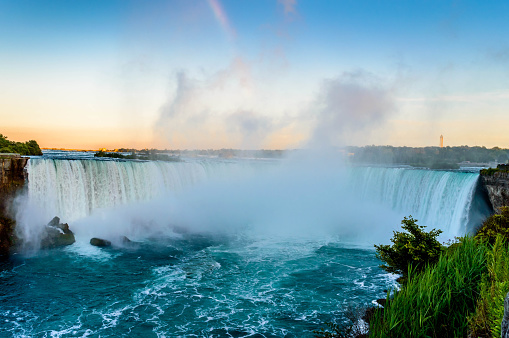 The beautiful Niagara waterfall at sunset.