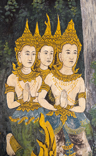 Chiang mai ,THAILAND - September 20: Traditional Thai mural painting of the Life of Buddha on temple wall at Chiang mai  on September 20, 2015 in Chiang mai, Thailand.