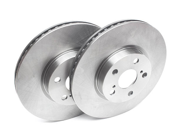 istock two brake discs and brake pads on a white background 499018416