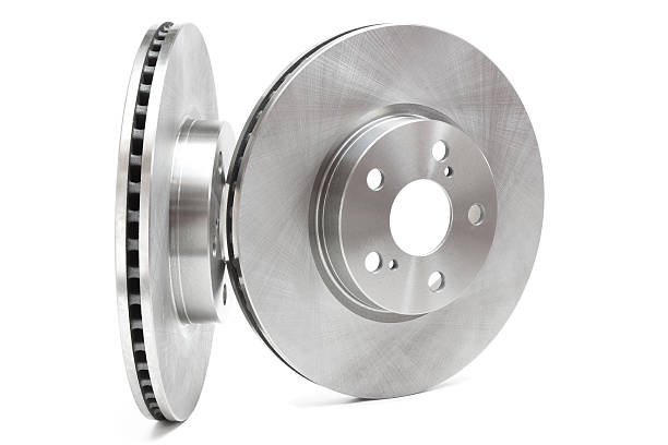 istock two brake discs and brake pads on a white background 499018648