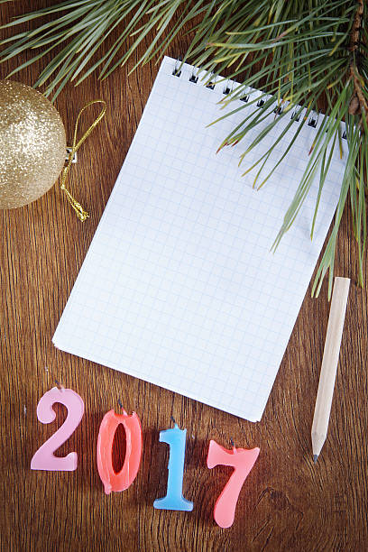 istock Festive background with blank notepad about Happy New Year 2017 499018738