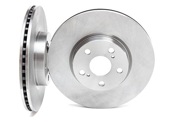 istock two brake discs and brake pads on a white background 499018748
