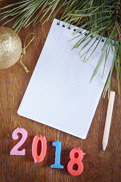 istock Festive background with blank notepad about Happy New Year 2018 499018892