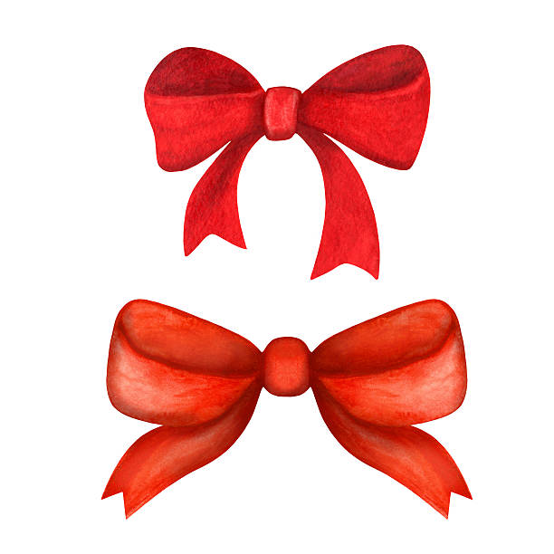 ilustraciones, imágenes clip art, dibujos animados e iconos de stock de acuarela atada bows regalo roja - birthday present christmas pink white background