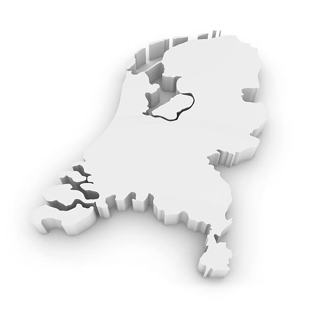 White 3D Outline of the Netherlands Isolated on White