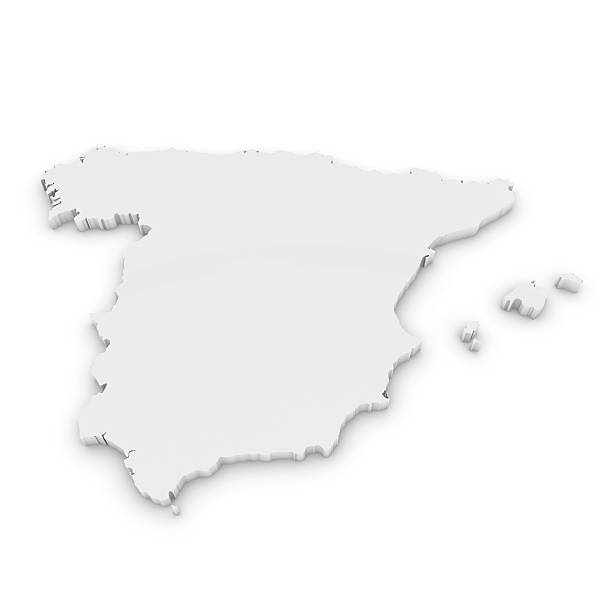 белый 3d контур испании изолированные на белом - spain map three dimensional shape cartography стоковые фото и изображения