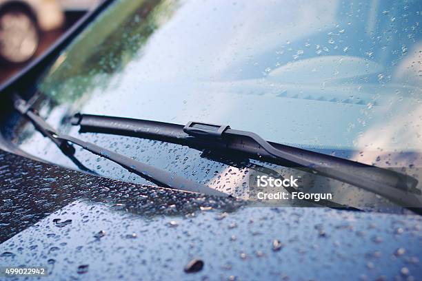 Windshield Wiper In Rain Stock Photo - Download Image Now - Windshield Wiper, Car, Windshield