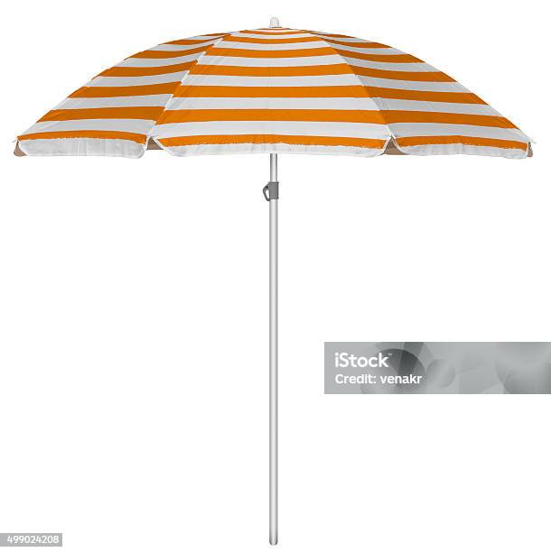 Beach Striped Umbrella Orange Stock Photo - Download Image Now - Beach Umbrella, Orange Color, Parasol
