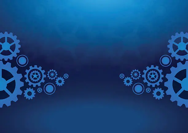 Vector illustration of Cogs wheels blue dark background