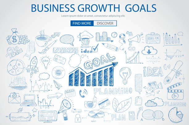 Business Growth Goals concet with Doodle design style :finding solution Business Growth Goals concet with Doodle design style :finding solution, brainstorming, creative thinking. Modern style illustration for web banners, brochure and flyers. business-plan stock illustrations