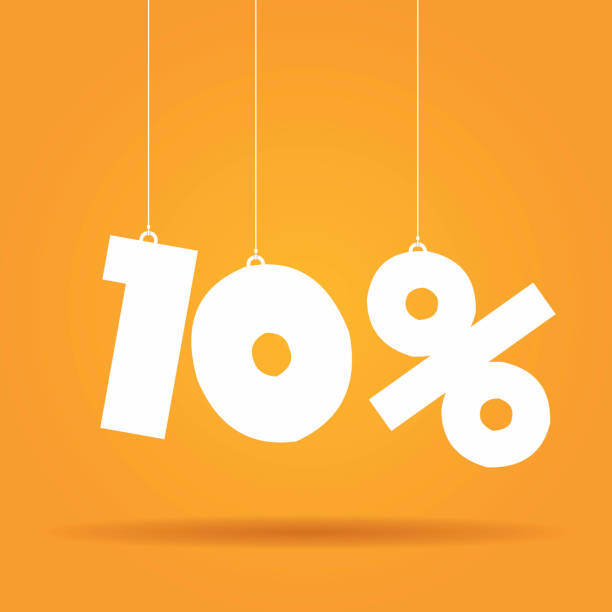 ilustrações, clipart, desenhos animados e ícones de porcentagem pendurar label - number 10 percentage sign promotion sale