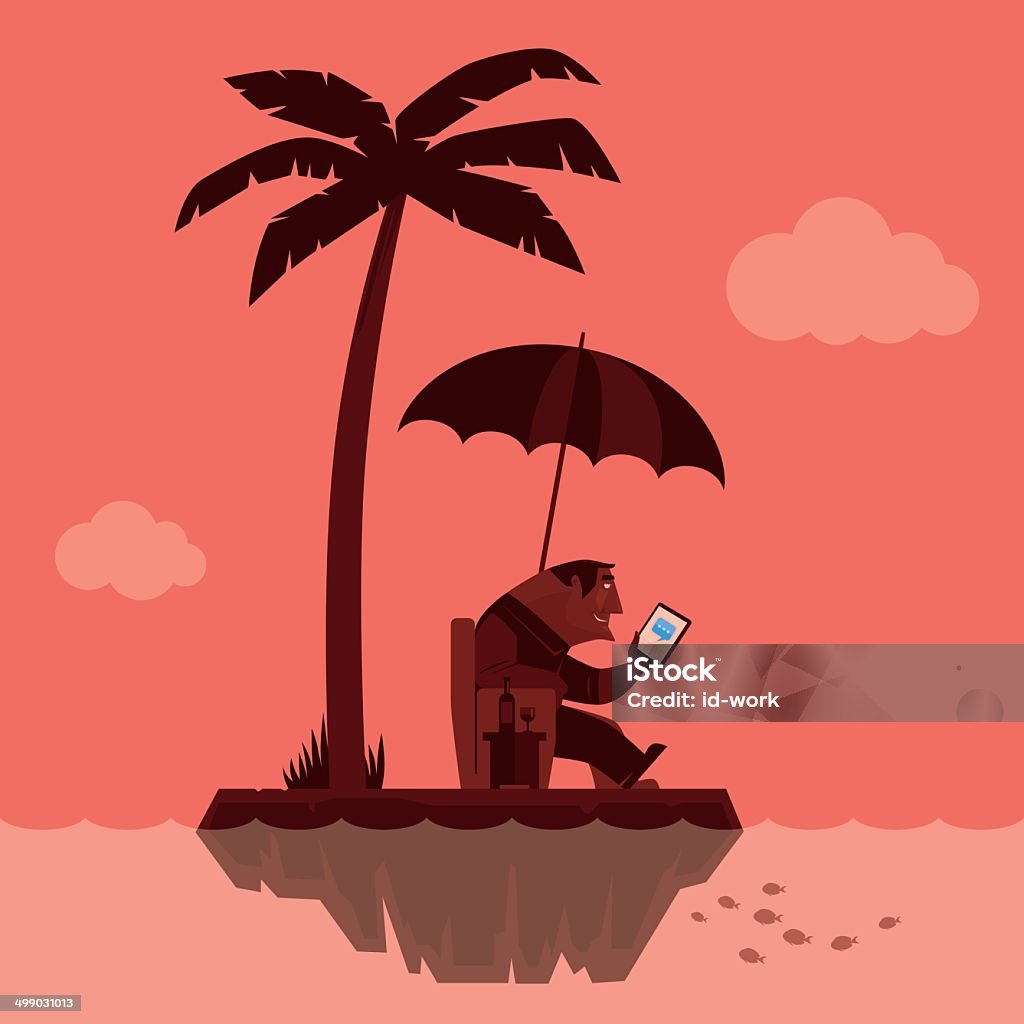 man with tablet computer vector illustration of man with tablet computer on island… Addiction stock vector