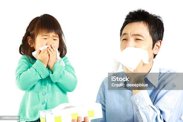 Sneezing Father And Daughter Stock Photo - Download Image Now - Adult, Allergy, Baby - Human Age