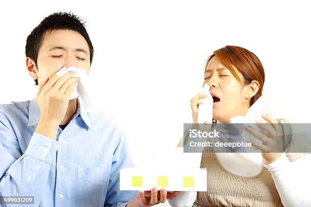 Japanese Couple Suffers From Allergic Rhinitis Stock Photo - Download Image Now - 30-39 Years, Adult, Allergy