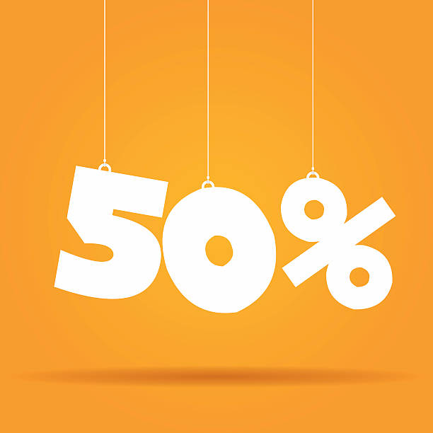 ilustrações de stock, clip art, desenhos animados e ícones de percentagem etiqueta suspensa - 50 percent