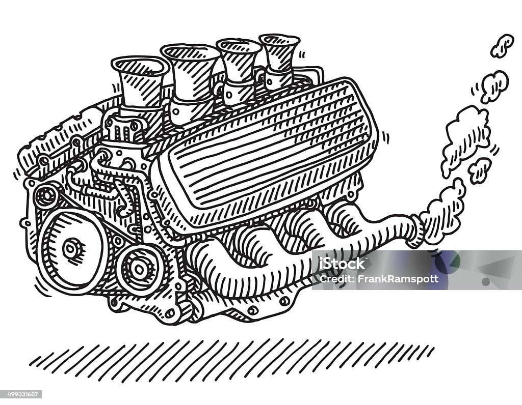Motor De Carro Desenho - Arte vetorial de stock e mais imagens de Motor -  Motor, Fumo, Tubo de Escape - iStock